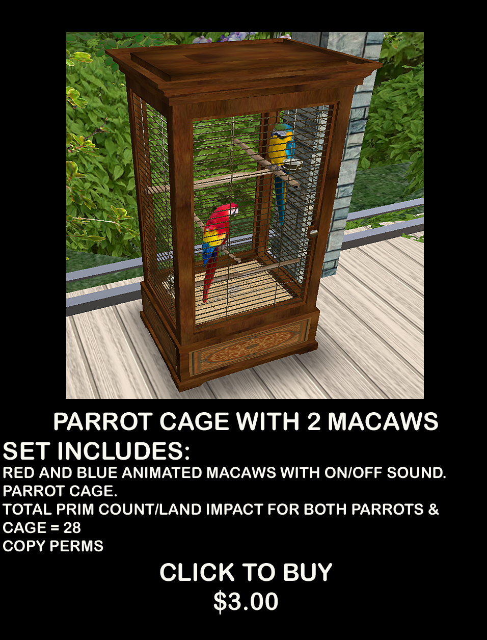 Picture of Macaw Cage With Animated Parrots & Sound | Kitely